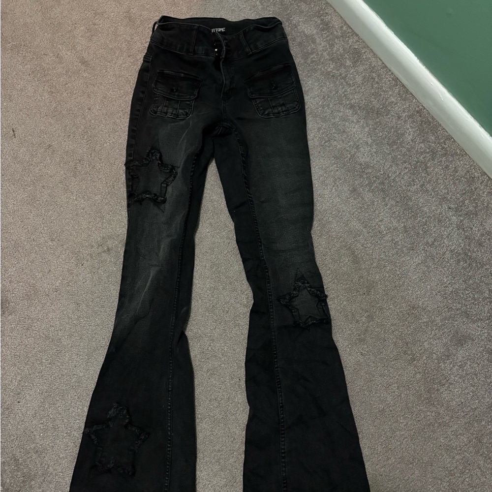 Hot Topic Black Flare Jeans with Star Accents
